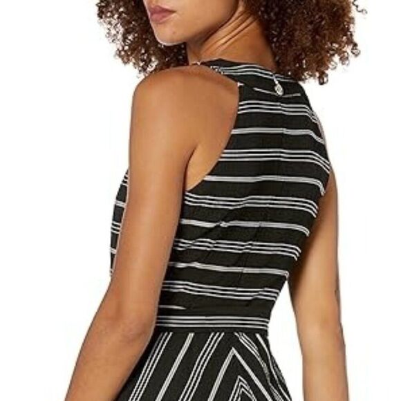 Tommy Hilfiger Halter Midi Dress Striped Crinkle Gauze Waist Tie Black Gray 12 - Picture 6 of 16